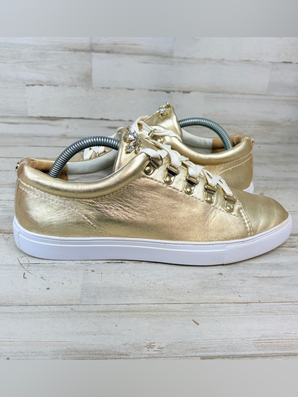 Lilly Pulitzer Hallie Casual Leather Sneakers Women’s 9.5 Metallic Gold White - Picture 7 of 12